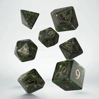 Q Workshop Runic Bottle Green And Gold Dice Set 7