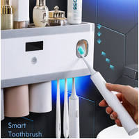 UV Light Sterilizer Toothbrush Holder Toothpaste Dispenser Wall Mounted Cleaner