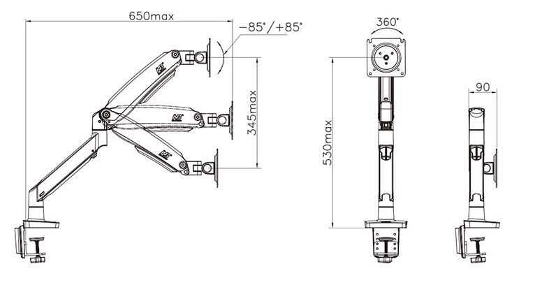 NB North Bayou Monitor Arm Desk Mount Ultra Wide Full Motion Swivel Long  Arm with Gas Spring for 22''-35''Monitors from 6.6 to 26.4lbs Height