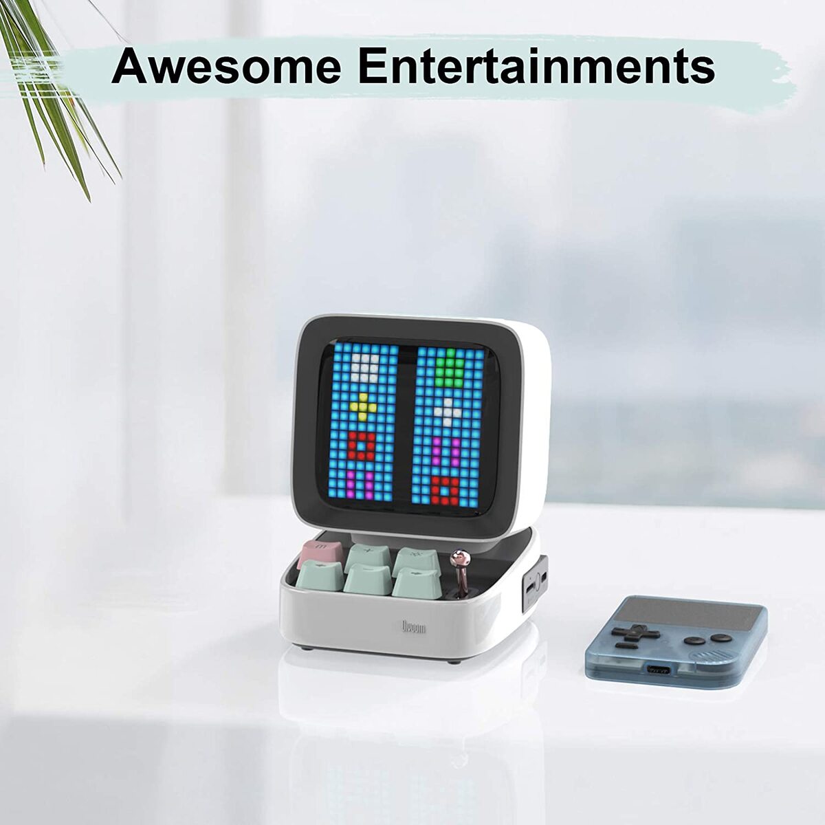 Also a Smart Alarm Divoom Ditoo Pixel Art Gaming Portable Bluetooth Speaker with App Controlled 16X16 LED Front Panel White 