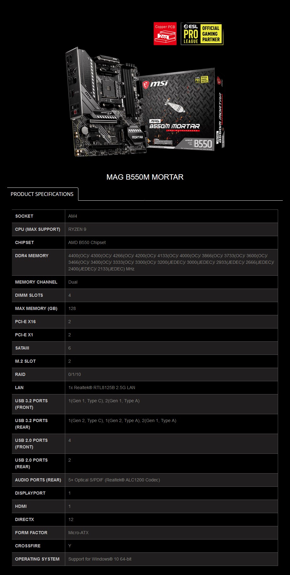 MSI MAG B550M Mortar AM4 Micro-ATX Motherboard