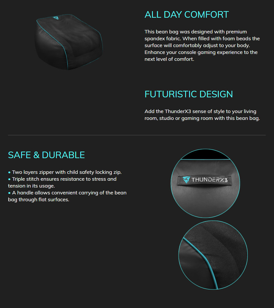 ThunderX3 DB5 Consoles Bean Bag Black Cyan