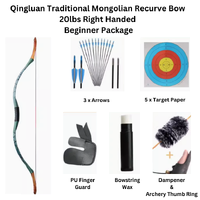 Qingluan Traditional Mongolian Recurve Bow 20lbs Right Handed Beginner Package