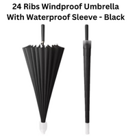 24 Ribs Auto Open Umbrella with Waterproof Sleeve - Black