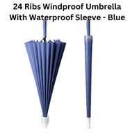 24 Ribs Auto Open Umbrella with Waterproof Sleeve - Blue