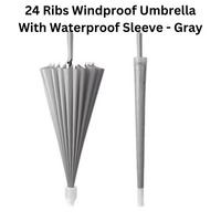 24 Ribs Auto Open Umbrella with Waterproof Sleeve - Gray
