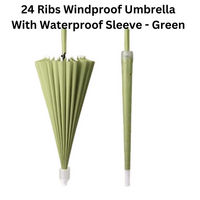 24 Ribs Auto Open Umbrella with Waterproof Sleeve - Green