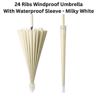 24 Ribs Auto Open Umbrella with Waterproof Sleeve - Milky White