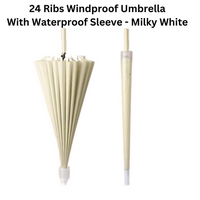 24 Ribs Auto Open Umbrella with Waterproof Sleeve - Milky White
