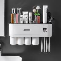 Multifunctional Toothbrush Holder Magnetic Cup Automatic Toothpaste Dispenser Black