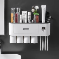 Multifunctional Toothbrush Holder Magnetic Cup Automatic Toothpaste Dispenser Black