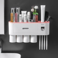 Multifunctional Toothbrush Holder Magnetic Cup Automatic Toothpaste Dispenser Pink
