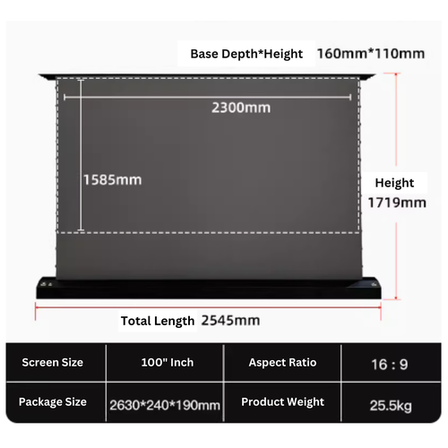 XGIMI 100" Inch Electronic Floor Rising 8k Black Lenticular Technology Projector Screen