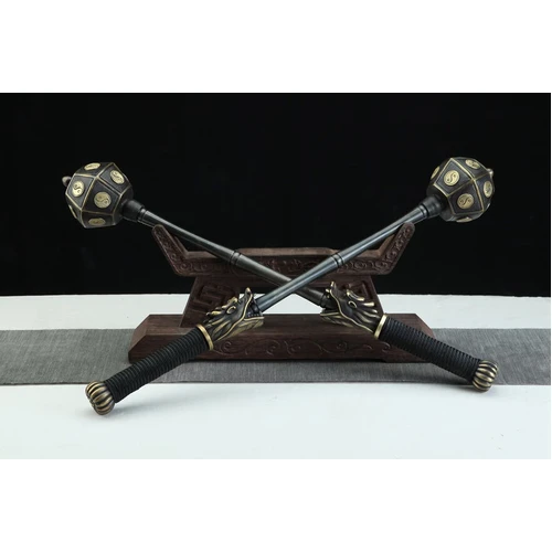 Longdan Taiji Maces (Pair) – Solid Brass Carved Heads