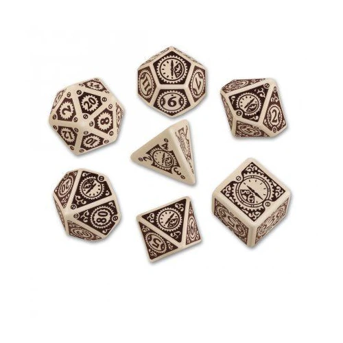 Q Workshop Steampunk Beige & Brown Clockwork Dice Set 7