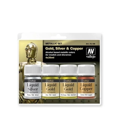 Vallejo Metallic Effects Gold, Silver, Old Gold & Copper (4) 35ml