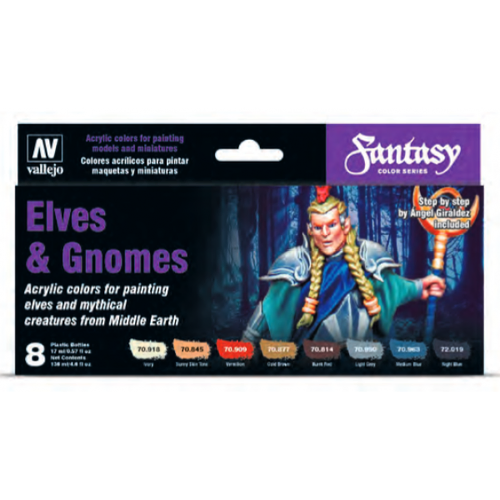 Vallejo Fantasy Colour Series = Elves & Gnomes Paint Set (8 Paints)