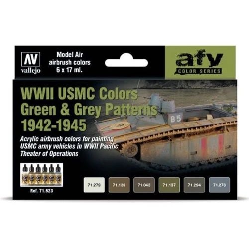 Vallejo - Model Air - Wwii Usmc Colors Green & Grey Patterns 1942-1945 6 Colour Set