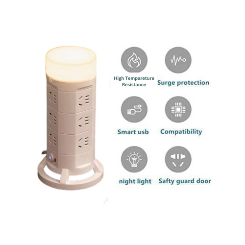 BullCube Desk Powerboard - 12 Universal Outlet, 2 USB+1 USB Type-C with 3 Color Dimming Light