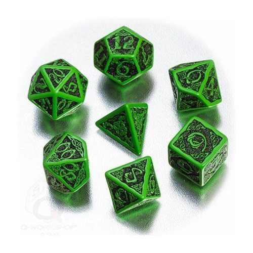 Q Workshop Celtic 3D Green & black Revised Dice Set 7