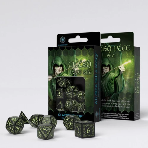 Q Workshop Elvish Black & Glow-in-the-Dark Dice Set 7