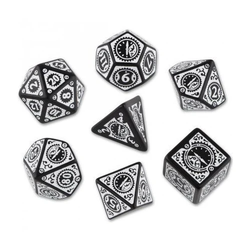 Q Workshop Steampunk Black & White Clockwork Dice Set 7