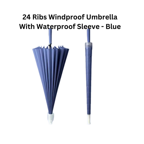 24 Ribs Auto Open Umbrella with Waterproof Sleeve - Blue