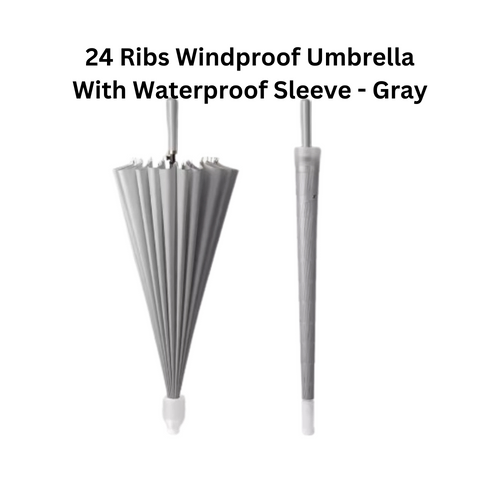 24 Ribs Auto Open Umbrella with Waterproof Sleeve - Gray