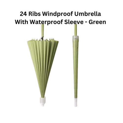 24 Ribs Auto Open Umbrella with Waterproof Sleeve - Green