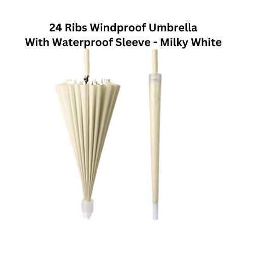 24 Ribs Auto Open Umbrella with Waterproof Sleeve - Milky White
