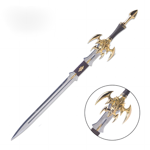 World of Warcraft Elven Godsword Replica – Silver Blade with Ornate Gold-Tone Guard and Fittings