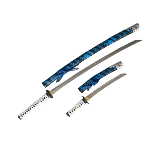 Ghost of Tsushima: Jin Sakai's Katana and Wakizashi Set Replica – Blue Storm Scabbard with Premium Metal Fittings