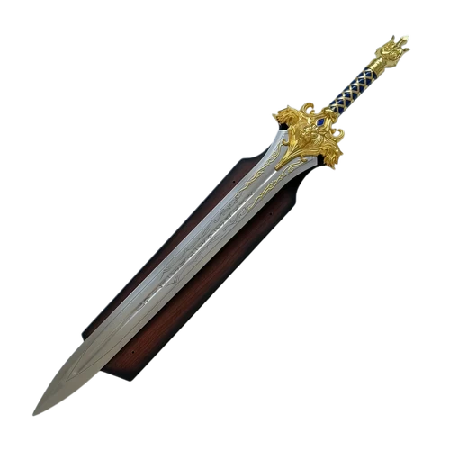 World of Warcraft: King Llane Wrynn's Gold-Plated Royal Sword Replica (113cm) – Blue Jewel Inlay and Zinc Alloy